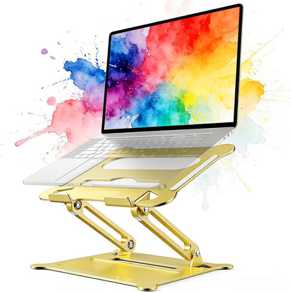 Urmust Aluminum Laptop Stand, Portable Laptop Riser, Adjustable Laptop Stand for Desk Foldable, Ergonomic Computer Notebook Holder for MacBook Air Pro HP, Office Desk Accessories (10-15.6'')- Black