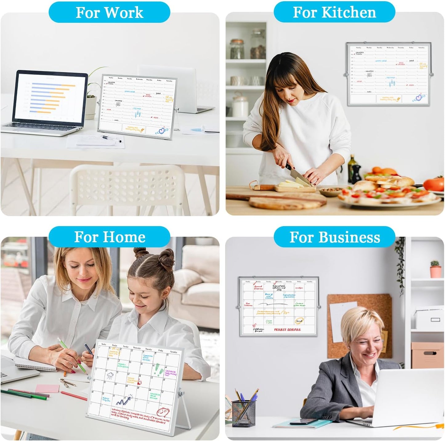 ONAVIA Desktop Whiteboard with Stand, 16"×12" Double-Sided Magnetic Dry Erase Calendar, Weekly Monthly Schedule with Time Slots, Portable for Home, Office, Planning, Memo, to Do List