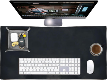 Leather Desk Mat Desk Pad - Full Grain (32x16) Leather Desk Cover Blotter & Protector - Large Computer Keyboard Gaming Table Mat - Desktop Accessories Mouse Pad for Laptop, Office & Home