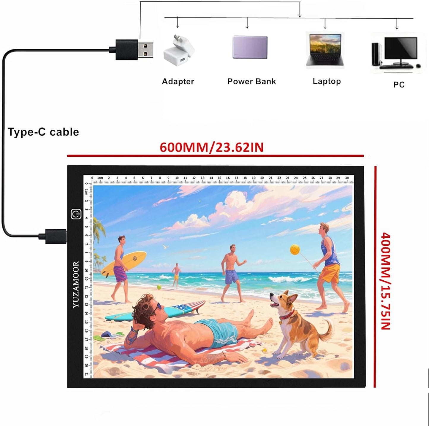 Large A2 LED Light Pad for Diamond Art Painting & Tracing, USB-Powered Light Board with 3 Brightness Levels - Includes Clips & Painting DIY Tools Kit
