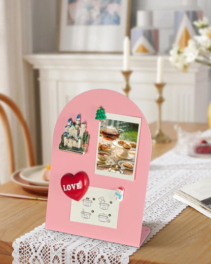 Magnet Board - Pink, 7.1 x 9.8 x 2.4 in, Standing Magnetic Board for Desk, Magnetic Display for Memos, Photos & Documents, Bulletin Board for Home Office School Kitchen Table Supplies(PK-GX1825-1P)