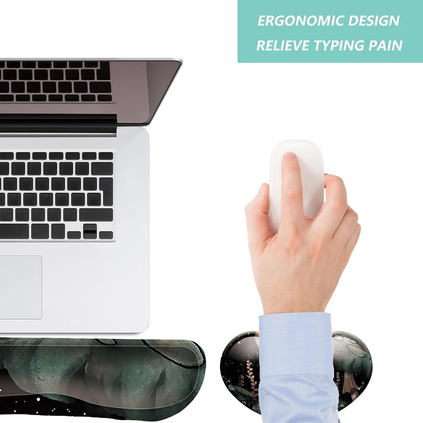 Keyboard Wrist Rest Mouse Wrist Support Set, Memory Foam Wrist Rest Pad for Computer Laptop Keyboard Mouse, Ergonomic Wrist Cushion Support for Typing Pain Relief, Gaming Home Office, Flowers Grass