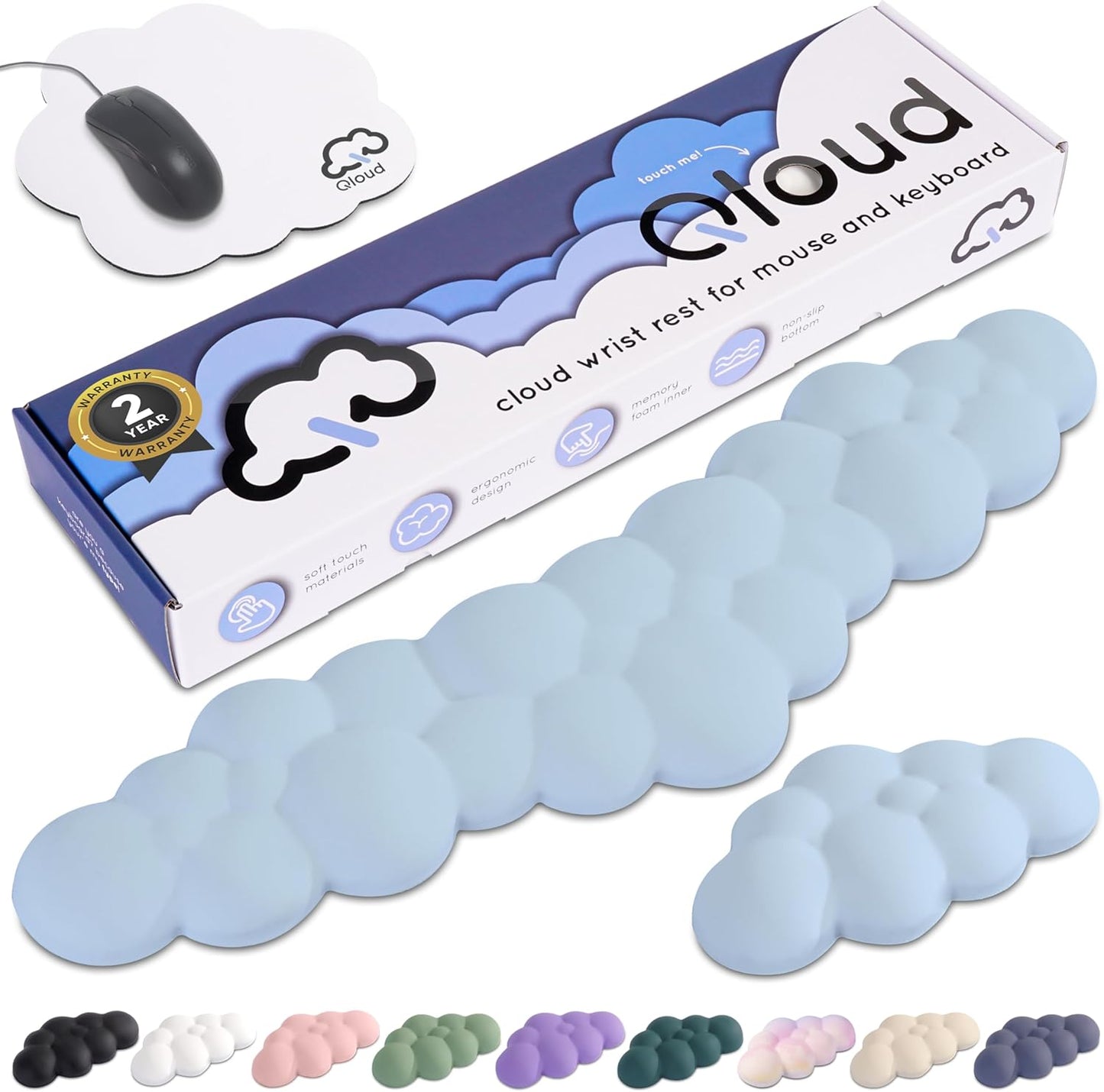 Purple Cloud Keyboard Wrist Rest – Create-ables Qloud Purple Wrist Rest for Computer Keyboard and Mouse, Ergonomic Memory Foam Wrist Pad with Non-Slip Base, Includes Cloud Mouse Pad