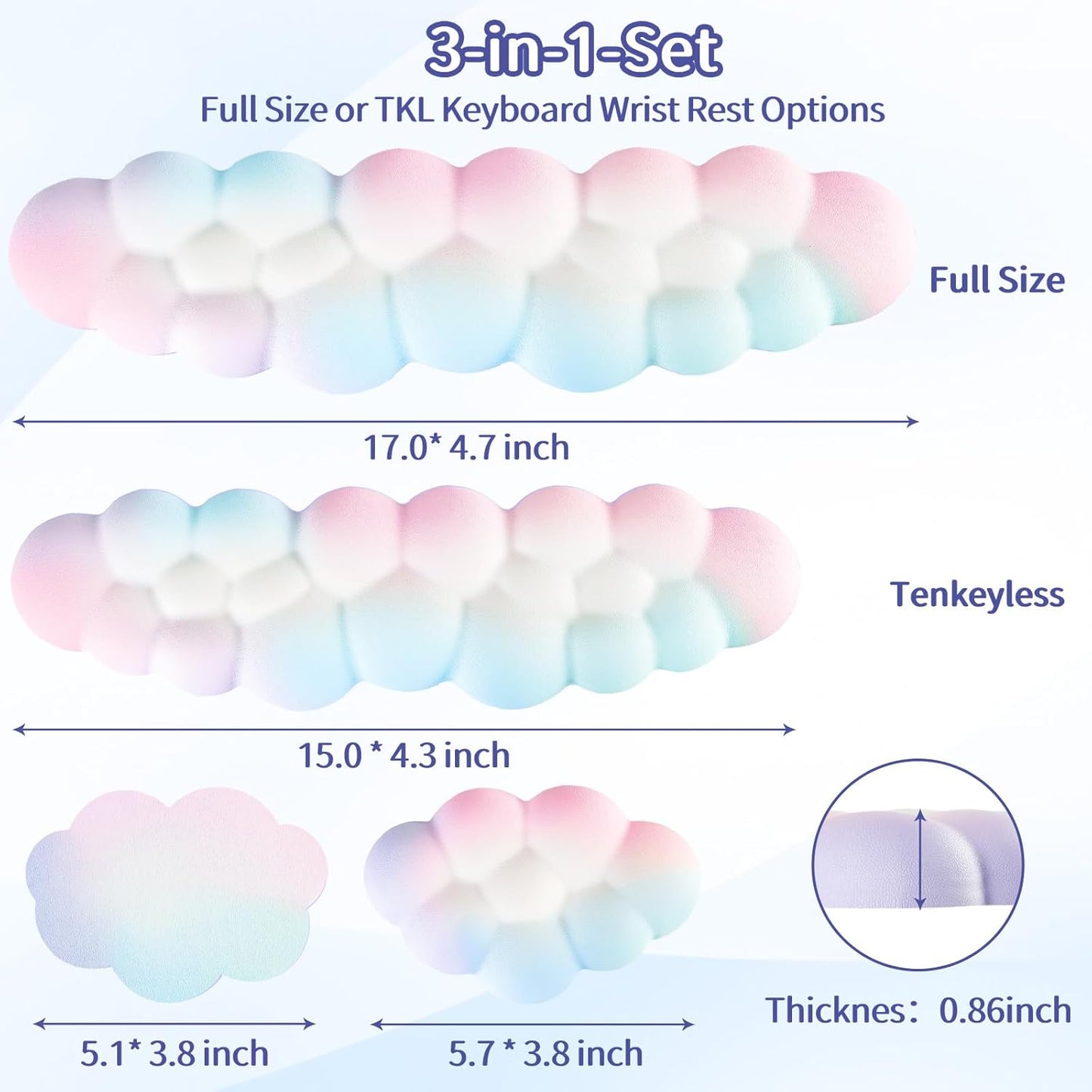 Sushret Cloud Wrist Rest Keyboard, Cloud Keyboard Wrist Pad Set with PU Leather Memory Foam, Cute Arm Rest for Palm Support, PC/Gaming Desk Accessories/Office Setup/Computer Hand Cushion - White