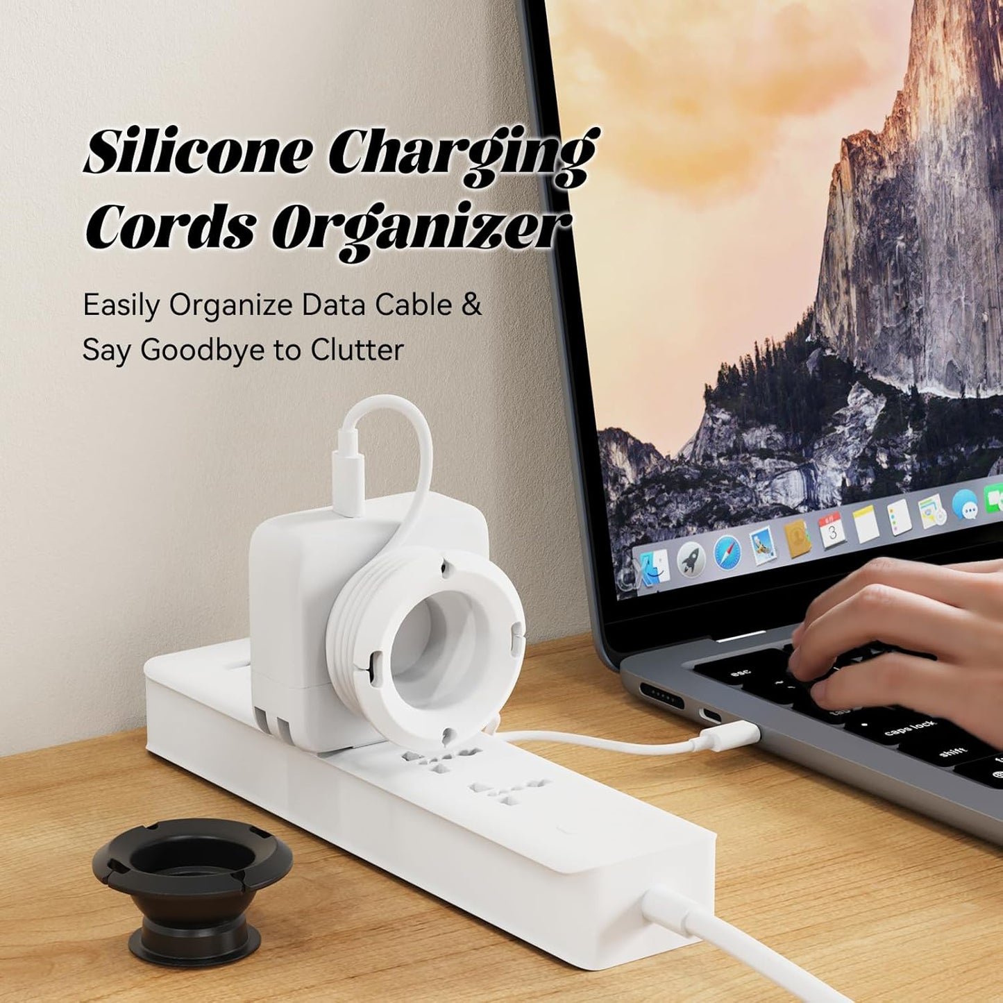 Silicone Collapsible Cord Wrap Foldable Charger Organizer Compatible with MacBook and PC Charger and Adapter, Wired Manager Holder Wrap Winder Cable Management Travel Essentials (Black&White)