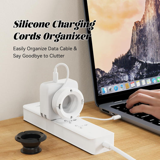 Silicone Collapsible Cord Wrap Foldable Charger Organizer Compatible with MacBook and PC Charger and Adapter, Wired Manager Holder Wrap Winder Cable Management Travel Essentials (Black&White)