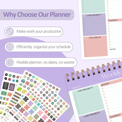 Weekly To Do List Notepad, 52 Undated Sheets (8.5"×11"), Undated Weekly Planner for Women & Men, Desk Accessories and Supplies for Office, Home, and School