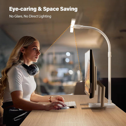 LED Desk Lamp with Base - Bright Dimmable Computer Lamp with Phone Holder, 24W Bendable Desk Light for Monitor Screen, Eye-Caring Tall Desktop Light for Task Home Office Work, Black, Dual Head