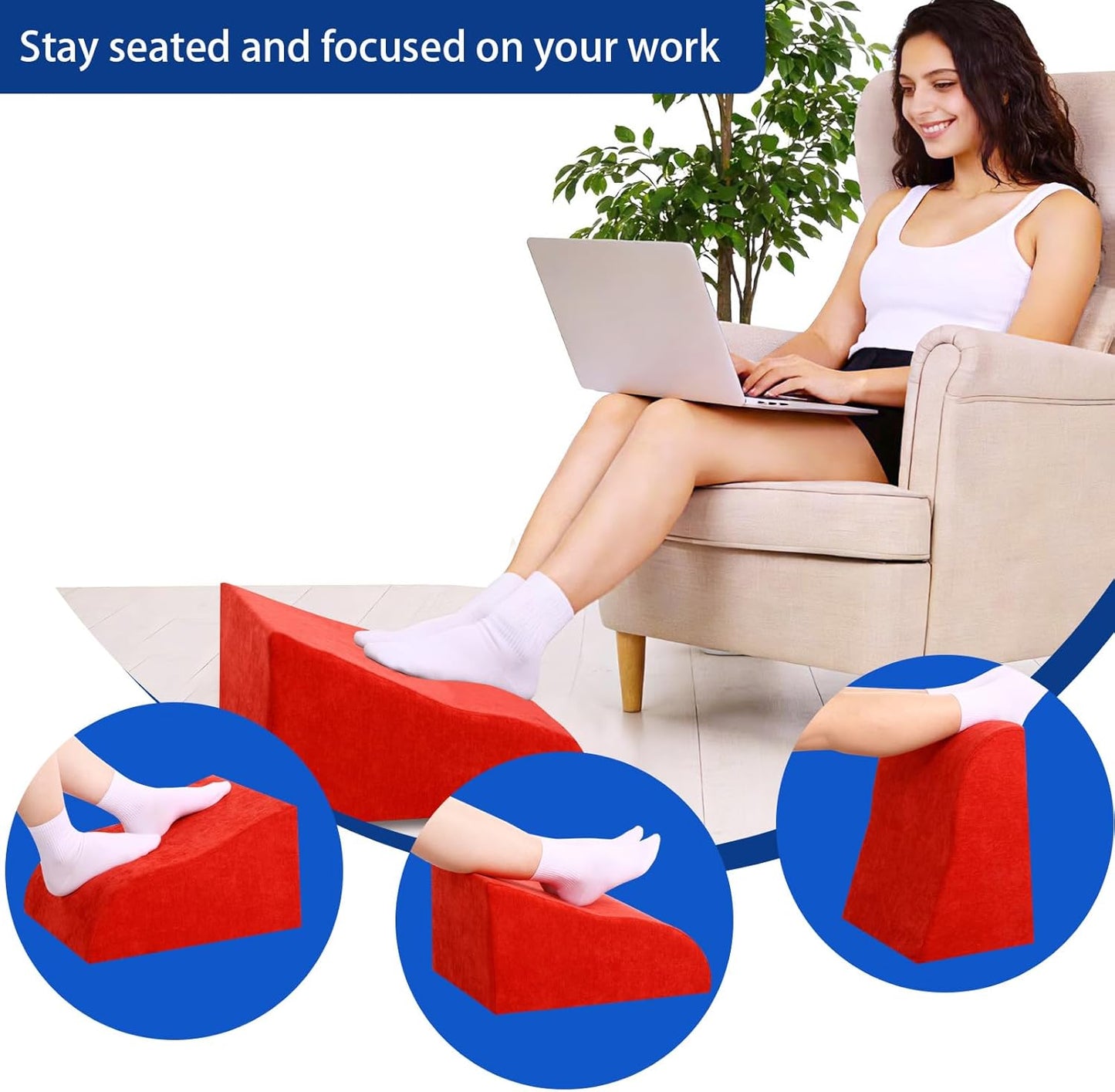 Foot Rest for Under Desk at Work, Ergonomic Under Desk Footrest with Washable Cover for Office, Home & Gaming Leg Elevation Pillow Blue
