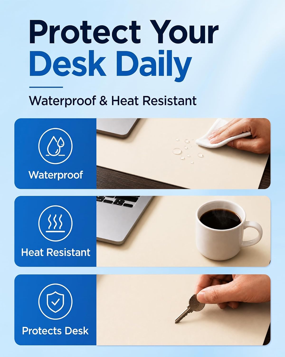 Aothia Dual-Sided Desk Pad - 25.6x13.7 inches Leather Desk Mat, Natural Cork Desk Pad Protector, Large Mouse Pad for Desk, Waterproof Desk Blotter Pad, Desk Writing Pad for Office Work/Home, Black