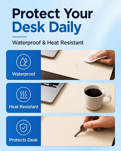 Aothia Dual-Sided Desk Pad - 25.6x13.7 inches Leather Desk Mat, Natural Cork Desk Pad Protector, Large Mouse Pad for Desk, Waterproof Desk Blotter Pad, Desk Writing Pad for Office Work/Home, Black