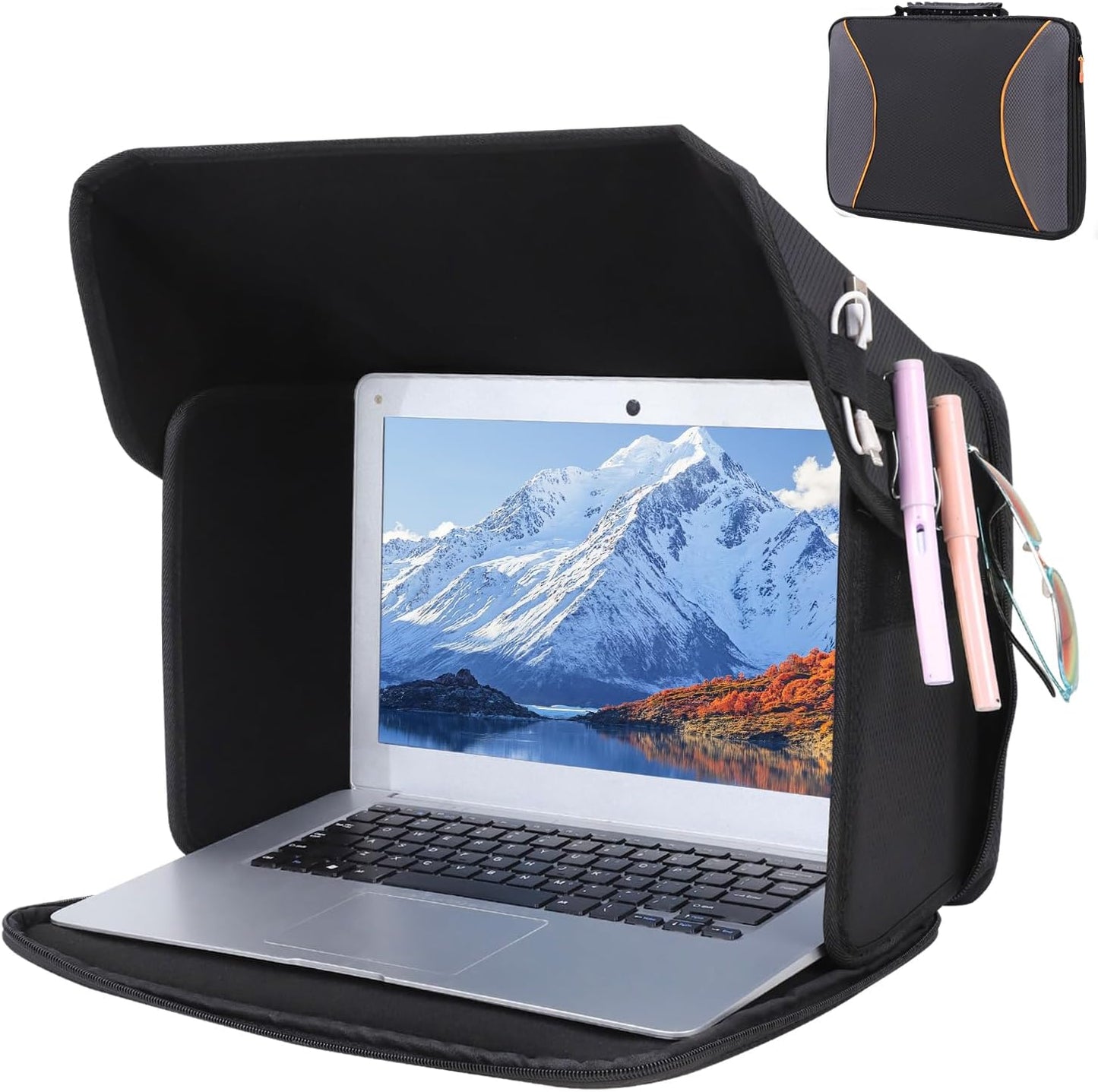 Laptop Sun Shade Laptop Sun Glare Shield Privacy Screen Hood Lightweight Laptops Sunshade Bag for Working Outside Portable Shield Cover 12-14'' (Patent Pending)