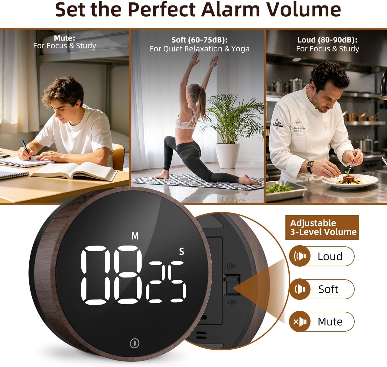 VOCOO Digital Kitchen Timer - Magnetic Countdown Countup Timer with Large LED Display Volume Adjustable, Easy for Cooking and for Seniors and Kids to Use (Space Grey)