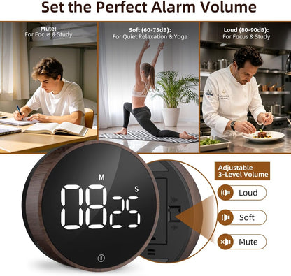 VOCOO Digital Kitchen Timer - Magnetic Countdown Countup Timer with Large LED Display Volume Adjustable, Easy for Cooking and for Seniors and Kids to Use (Space Grey)