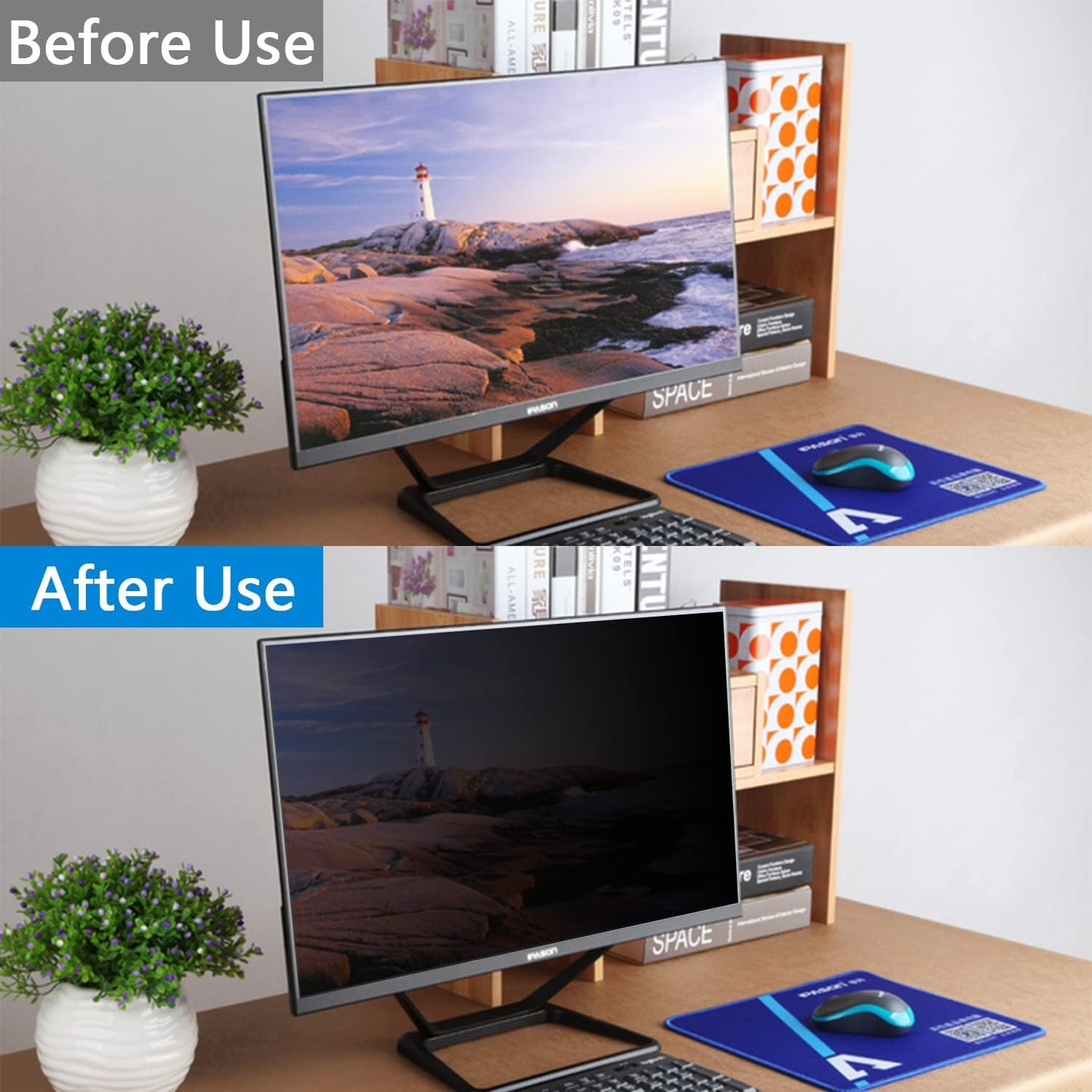 2 Pack Magnetic Hanging Computer Privacy Screen 24 Inch for 16:9 Widescreen Monitor, Removable Privacy Screen Anti Glare Blue Light Computer Screen Privacy Shield, Anti-Scratch 24in Protector Film