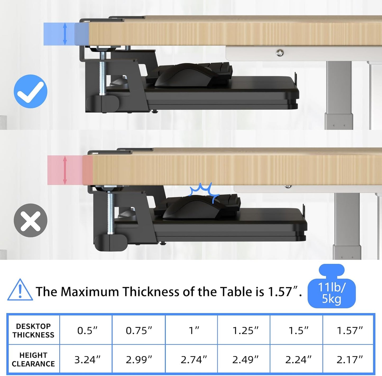 suptek Keyboard Tray Under Desk Pull Out with C Clamp Mount, Computer Keyboard & Mouse Tray, 25.6 (30 Including Clamps) x 11.8 inch Slide-Out Platform Computer Drawer for Typing, Black, DSF1
