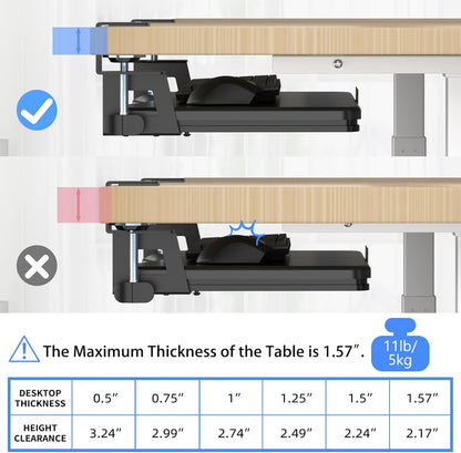 suptek Keyboard Tray Under Desk Pull Out with C Clamp Mount, Computer Keyboard & Mouse Tray, 25.6 (30 Including Clamps) x 11.8 inch Slide-Out Platform Computer Drawer for Typing, Black, DSF1