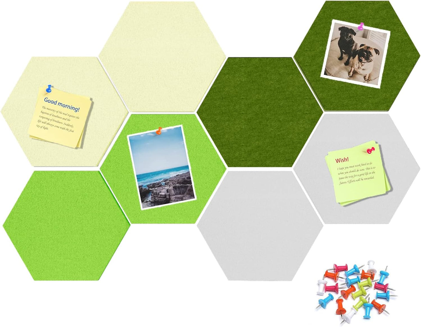 8 Pack Hexagon Felt Bulletin Board Tiles - 12" Large Thick Pin Board for Walls with 30 Push Pins, DIY Boards for Office Home School Decor, Aesthetic Hex Cork Board Alternative