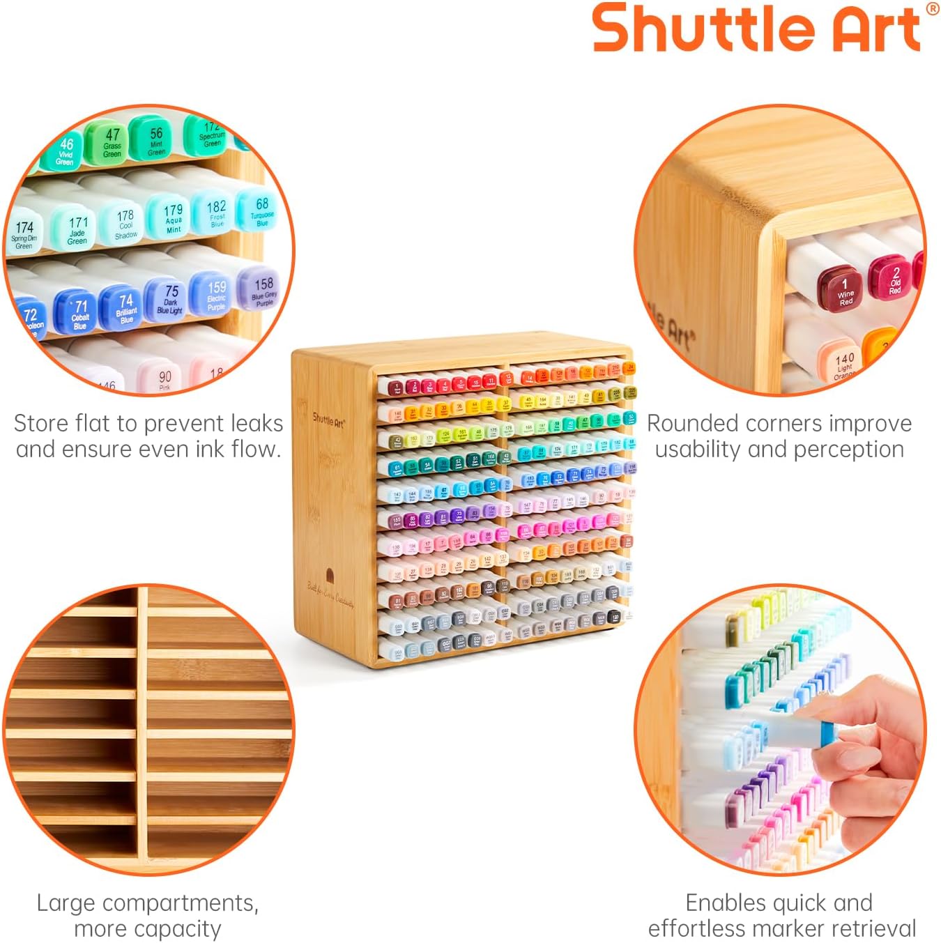 Shuttle Art Marker Organizer, Hold 176 Art Markers, Brush Pens, Pencil Large Holder with 22 Compartments for Home, Classroom, Office Desktop Stationary Storage