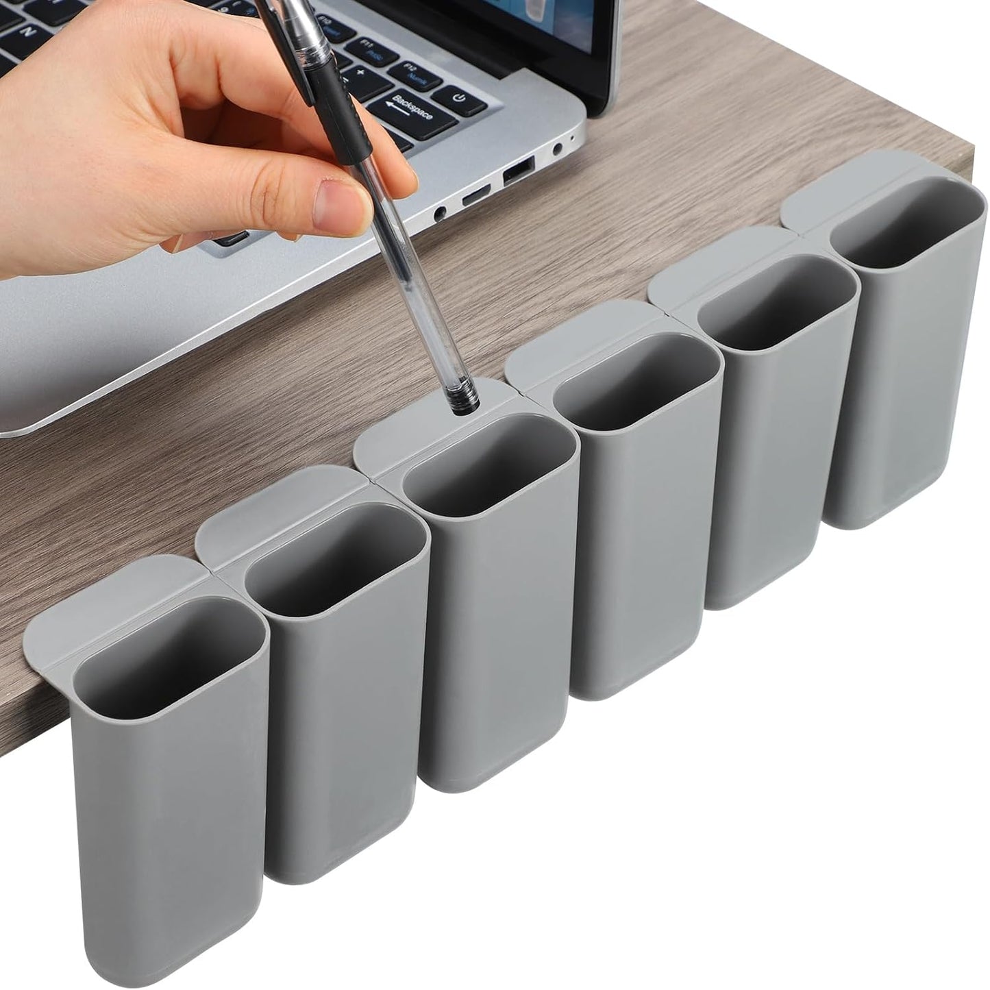 Resurhang 6 Pcs Monitor Pen Pencil Holders Screen Pen Holder Computer Monitor Pencil Holder Desktop Accessories Self Adhesive Table Side Desk Organizer for Office Classroom Gadget Storage(Gray, White)