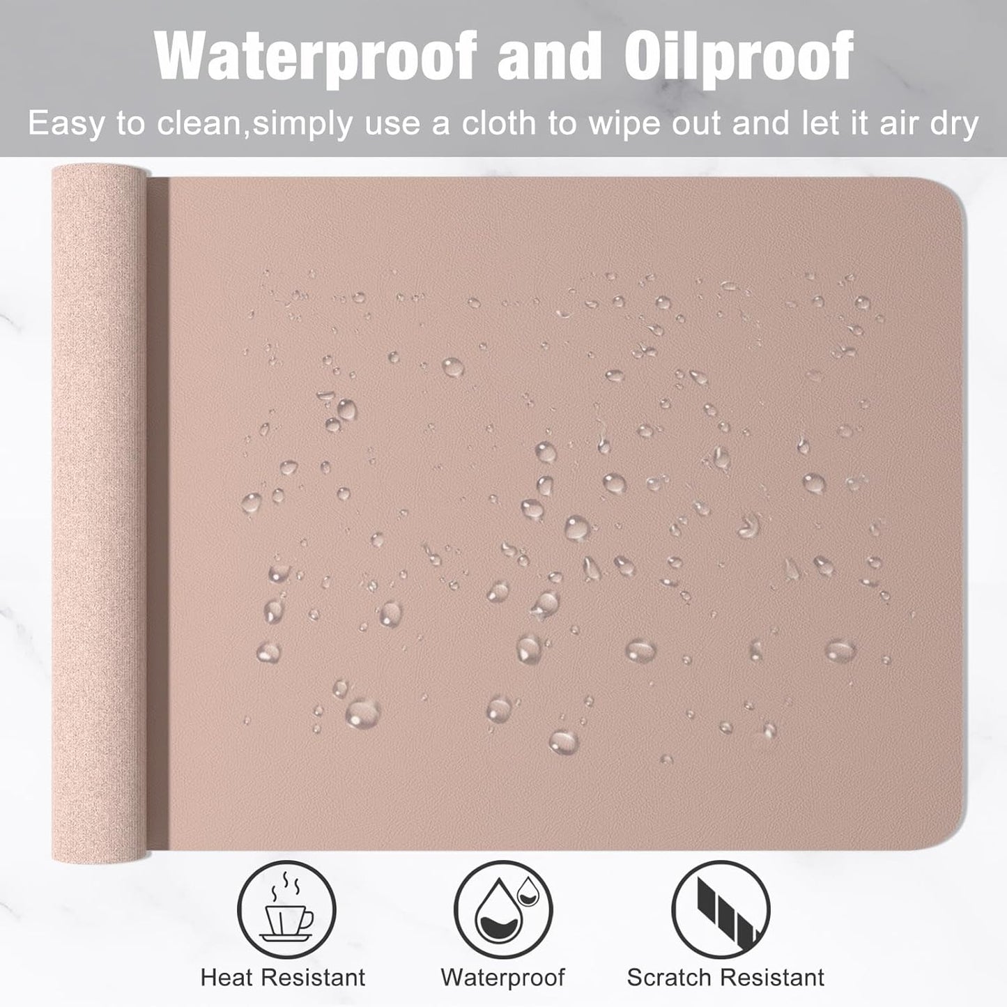 Hsurbtra Desk Pad, 23.6" x 13.8" PU Leather Desk Mat, M Extended Mouse Pad, Waterproof Desktop Blotter Protector, Non-Slip Ultra Thin Small Laptop Keyboard Writing Mat for Office Home, Pink