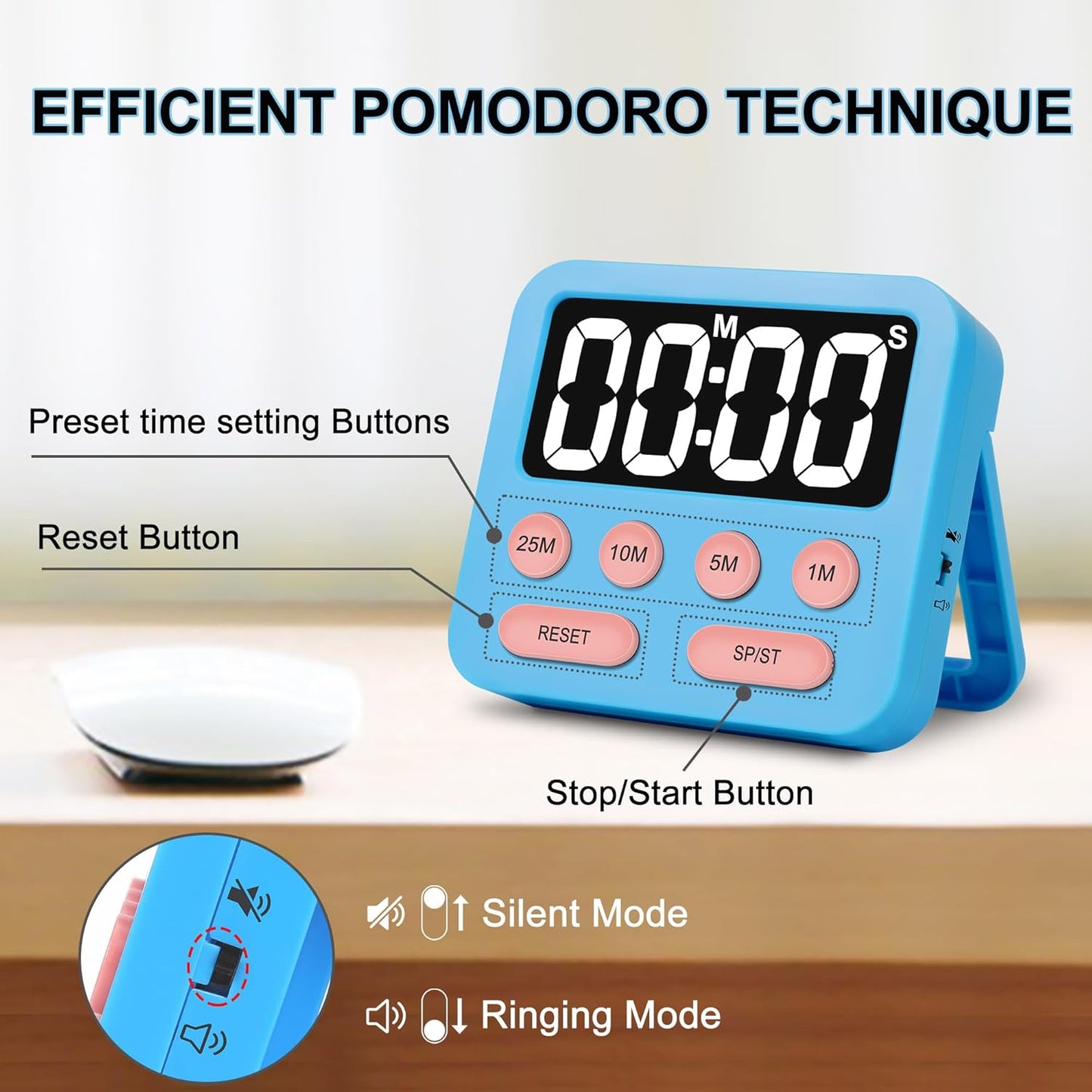 Pomodoro Timer for Kids, Productivity Timer with Loud Alarm, Digital Timers for Classroom, Suitable for ADHD Study Kitchen Work 1Pcs-Green