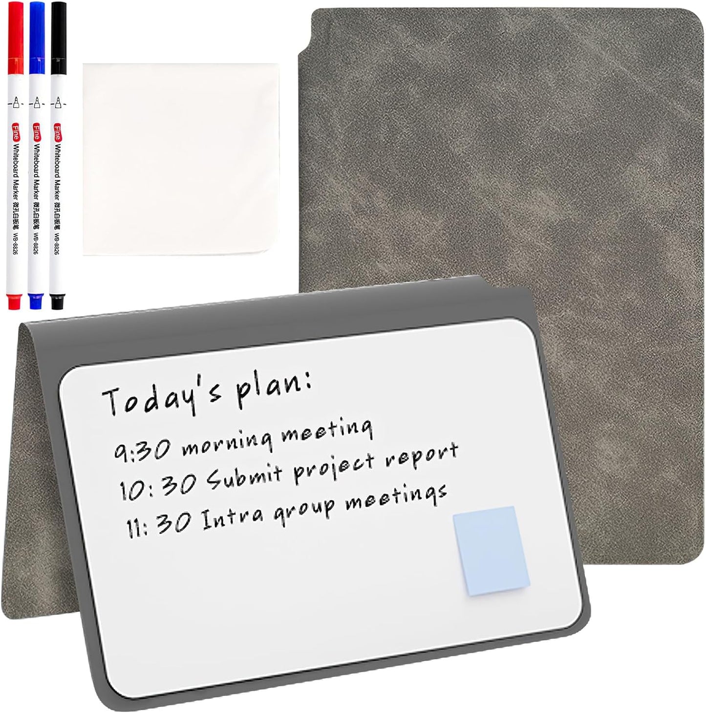SAYEEC Whiteboard Notebook, Portable Dry Erase Board with 3 Colors Fineliner Pens, Black PU Cover Erasable Handheld White Board Reusable Drawing Notebook Easel Pad for Meeting Business Office School