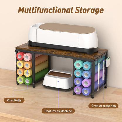 ikkle Craft Organizers and Storage Compatible with Cricut Machines Craft Table Storage with Vinyl Roll Holders, Craft Storage Organizer, Crafting Table Organization Workstation for Craft Room