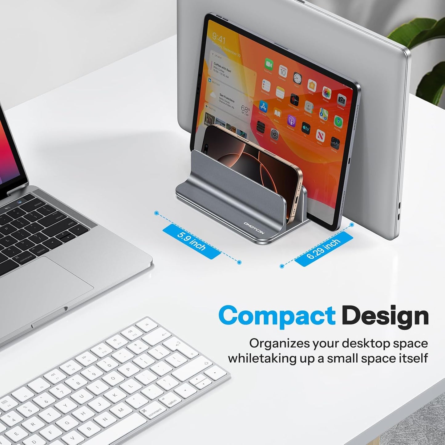 OMOTON Vertical Laptop Stand [Updated Double Version], Desktop Aluminum Mac Book Stand with Adjustable Dock Size, Fits All Mac Book, Surface, Chrome Book and Gaming Laptops (Up to 17.3 inch) (Black)
