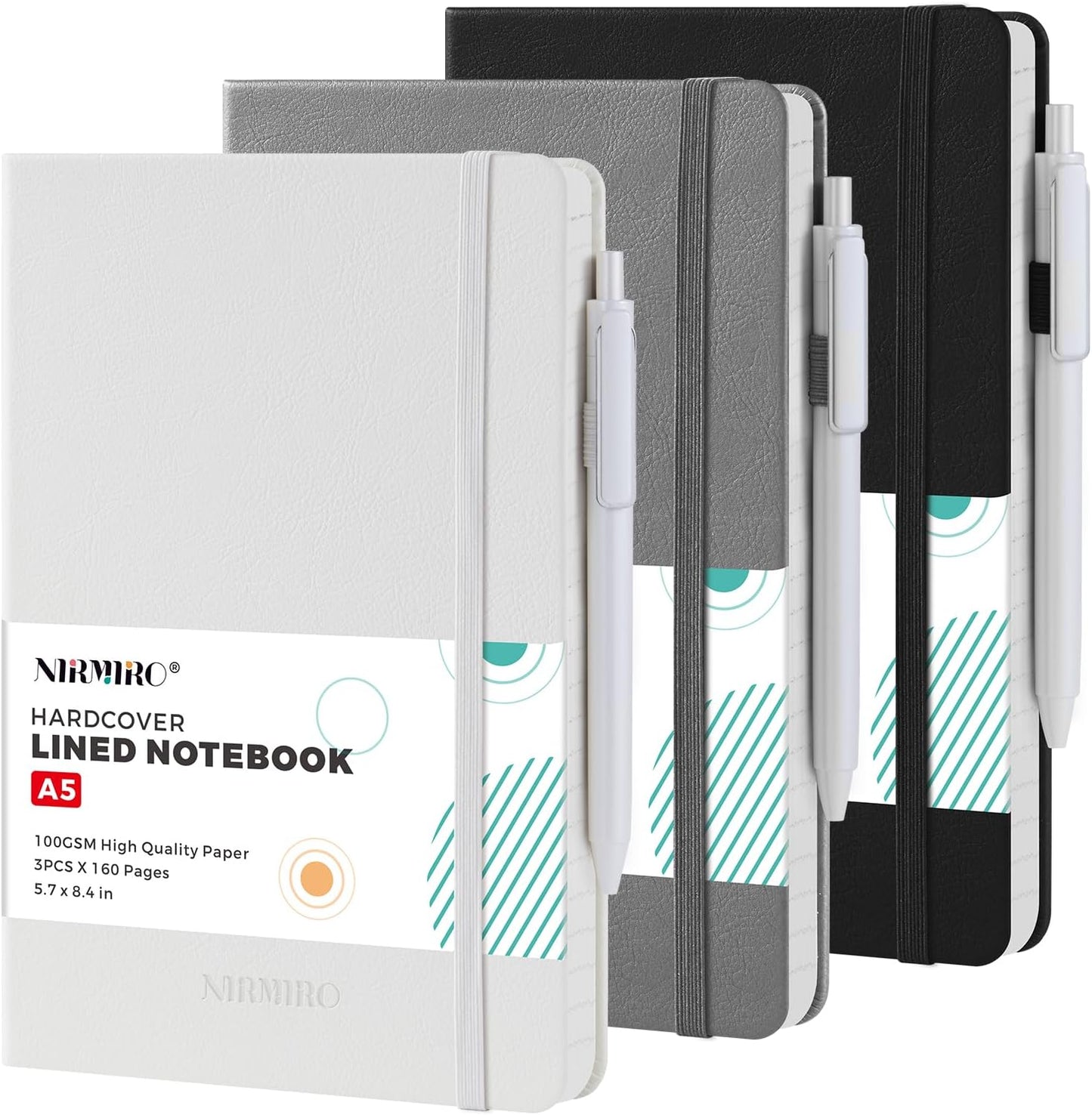 NIRMIRO 3 Pack Pocket Notebook Journals, Small Notepad Notebooks for Note Taking, A6 Mini Note pads with Pen Holder, 408 Lined Pages, 3.7" x 5.7", Black, Brown, Blue