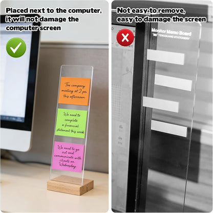 Rainmae 3PCS Monitor Memo Board Acrylic Detachable Sticky Note Holder for Computer Screen Clear Multifunction Portable Memo Message Board Holder Office Desk Accessories Desktop Organization