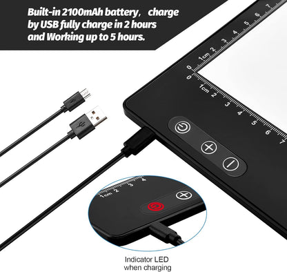 Rechargeable Magnetic A4 LED Light pad, IMAGE Tracing Pad, Ultra-Thin USB Powered with Memory Function Light Box, Great for Diamond Painting, Animation, Tattoo, Sketching and Design (6000K Black)