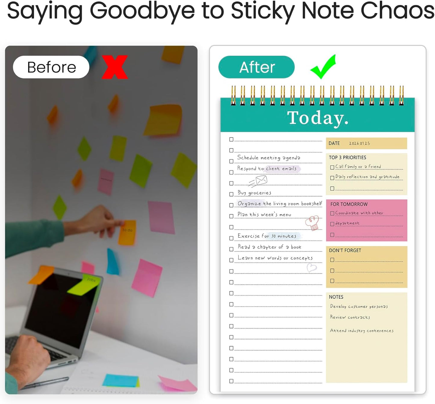 To Do List Notepad - To Do List Notebook for Work with 52 Sheets, Undated Daily Planner Perfect for Enhanced Productivity and Goal Achievement - Green