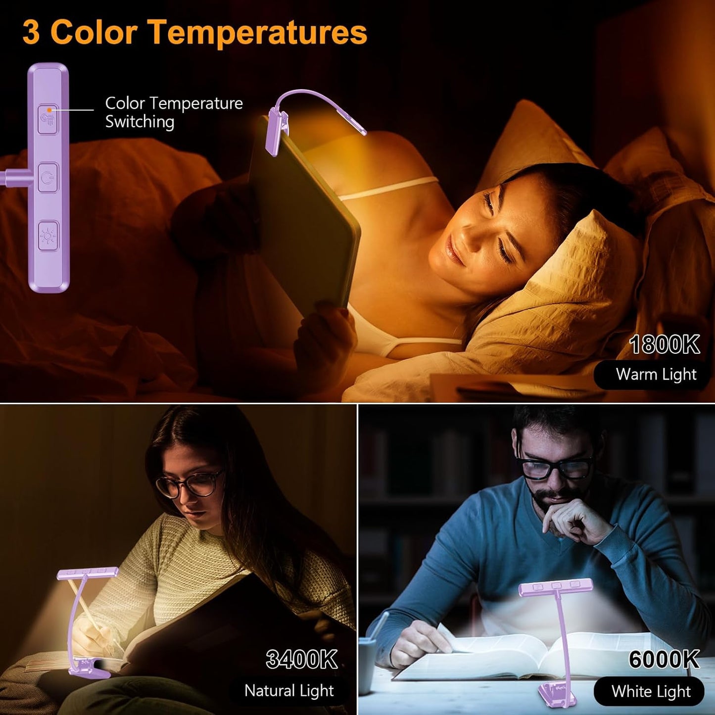 Gritin 19 LED Rechargeable Book Light for Reading in Bed with Memory Function- Eye Caring 3 Color Temperatures,Stepless Dimming Brightness,90 Hrs Runtime Lightweight Clip on Light for Book Lovers