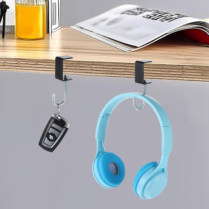 cobee Clamp-On Under Desk Hooks, Desk Mount Hanging Bag Holder Metal Hook Adjustable Headphones Clamp Organizer Portable Purse Hanger Clip Reduce Desk Clutter Table Desk Under Counter (4 Pcs, Black)