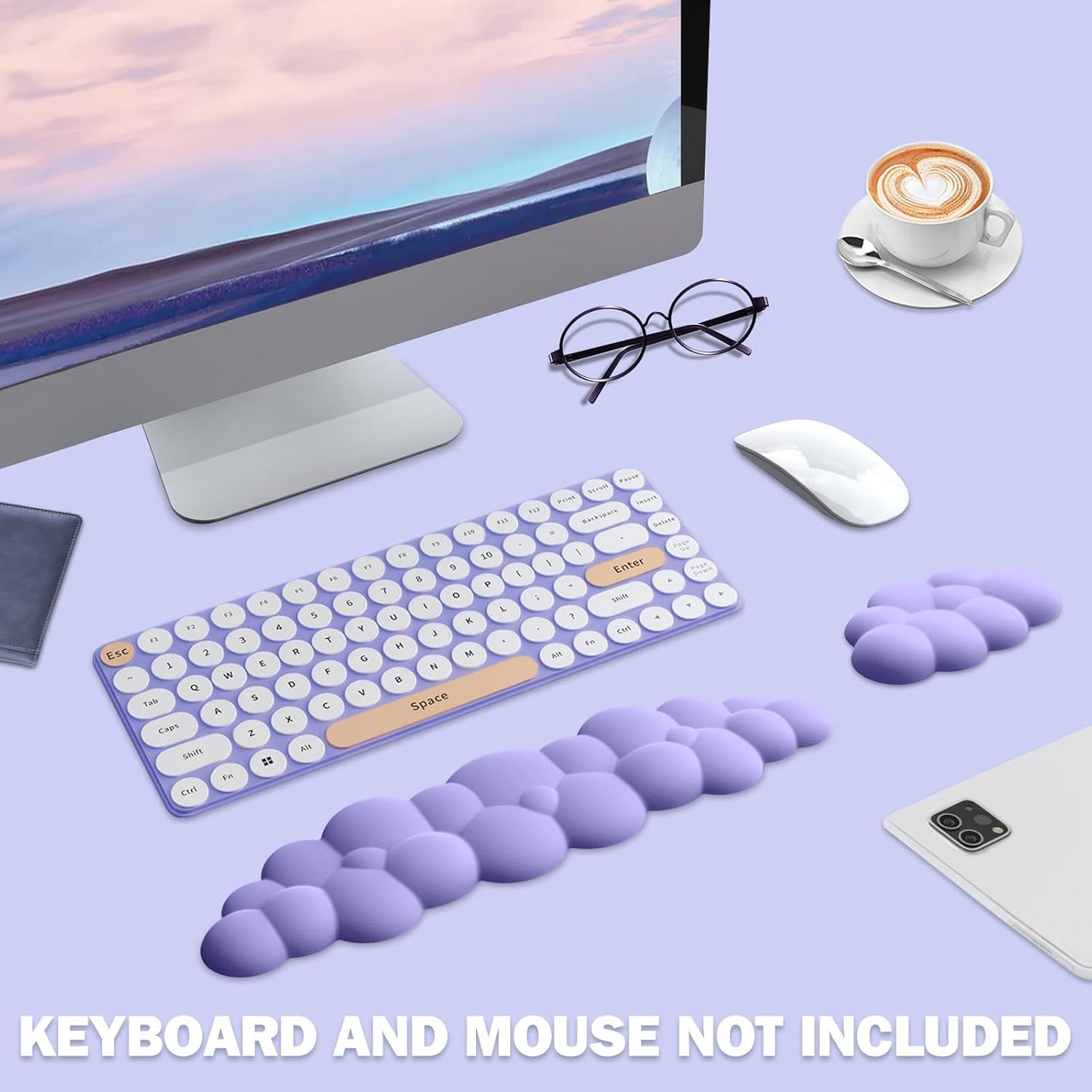 Keyboard Wrist Rest Pad Set, Leaf Shape PU Leather Memory Foam Wrist Cushion Support,Mouse Wrist Rest Pad,Non-Slip Wrist Support for Easy Typing Pain Relief, Green Leaf