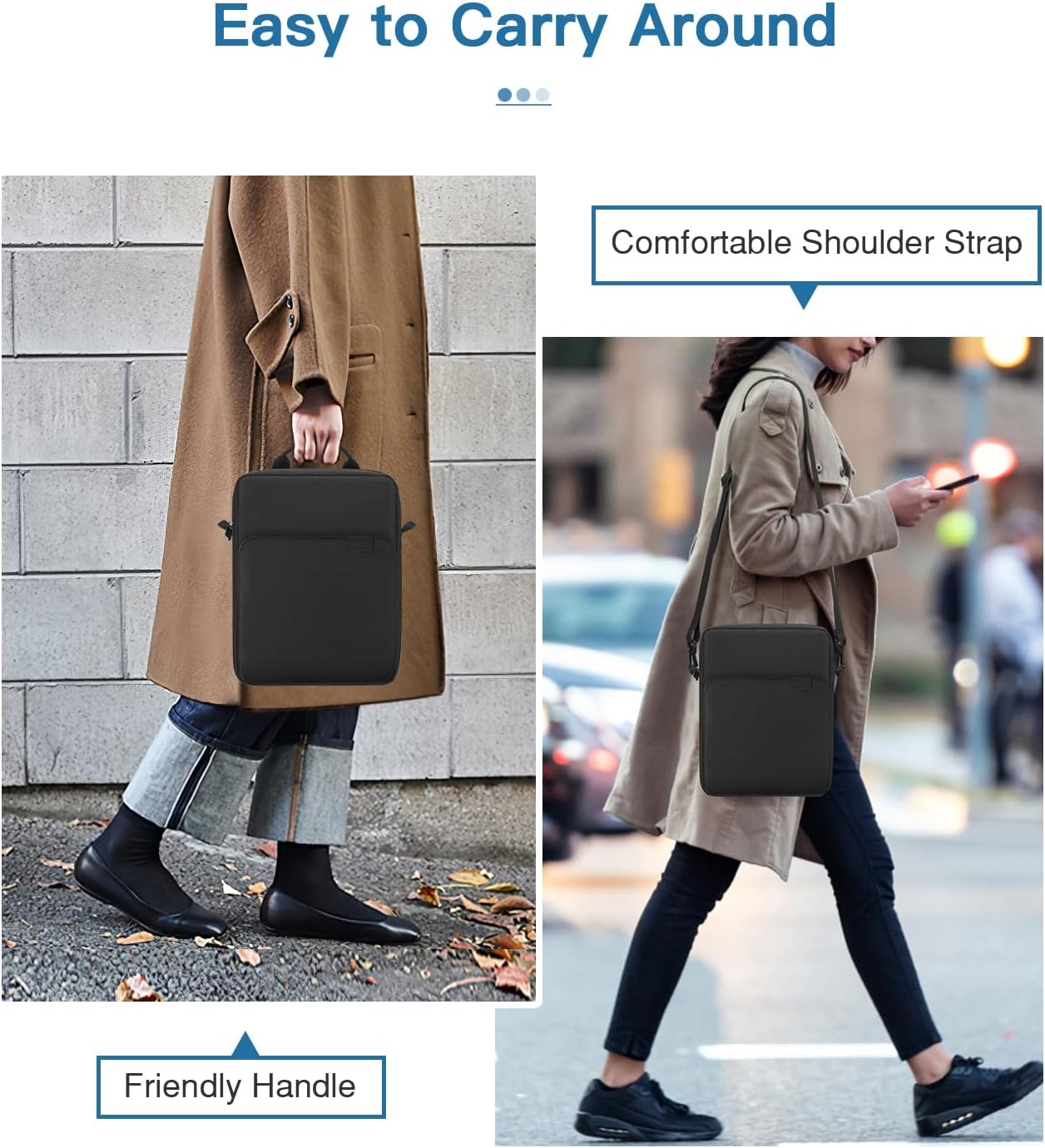 MoKo 13 Inch Tablet Sleeve Bag, Fits with 13 Inch New iPad Pro M5 & Air M4/M3, iPad Pro 12.9 M2&M1,Surface Laptop Go 12.4,Galaxy Tab S8+/S9+ 12.4,Handle Carrying Case with Shoulder Strap,Black &Gray
