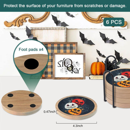 Wood Coasters for Drinks, Minacun Absorbent Coaster Sets of 5, Drinks Coasters for Coffee Tabletop Protection, Non-Slip, Non-Stick, Suitable for Kinds of Cups Wooden Table Drink, 4.3 Inches Black