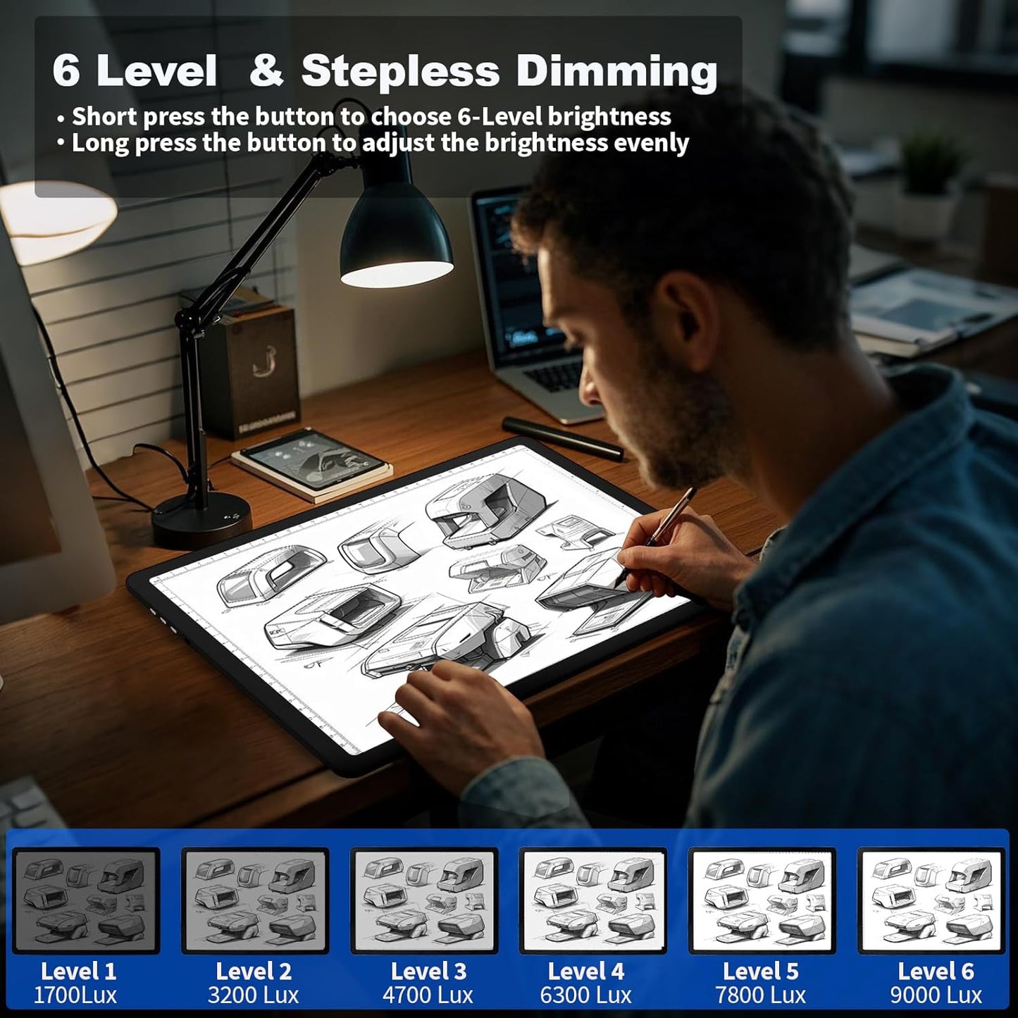 Elice Rechargeable A3 Light Pad for Diamond Painting, Magnetic LED Light Board with Physical Button, Super Bright Diamond Art Light Pad, Ultra-Thin Light Box for Tracing, Weeding Vinyl, Artists -Black