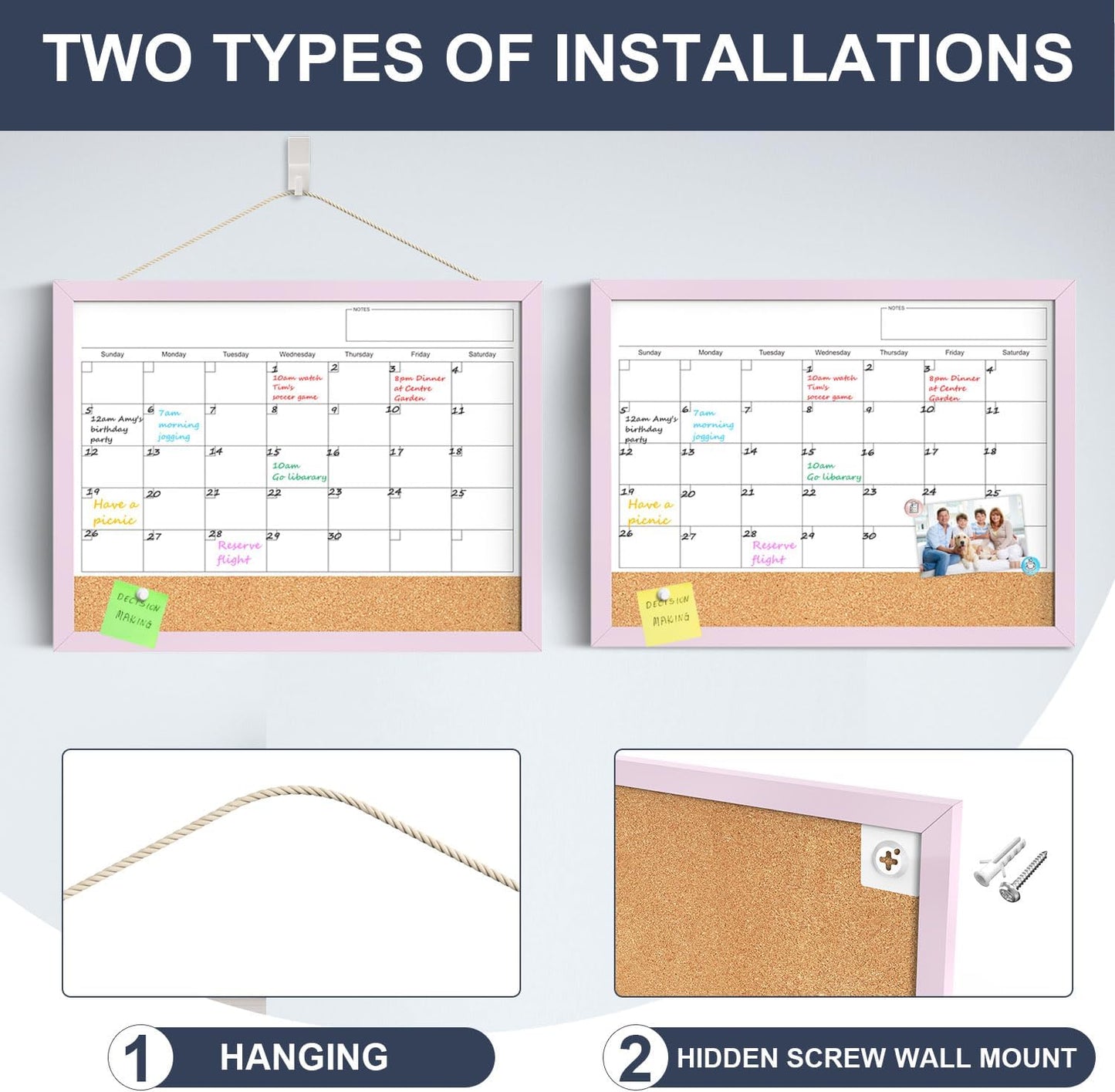 Calendar Whiteboard for Wall, TANKEE 17x13 Inches Whiteboard Calendar Cork Board Combo, Small Magnetic White Board with Wood Framed, Hanging Dry Erase Board for Kitchen Home Office School Planner
