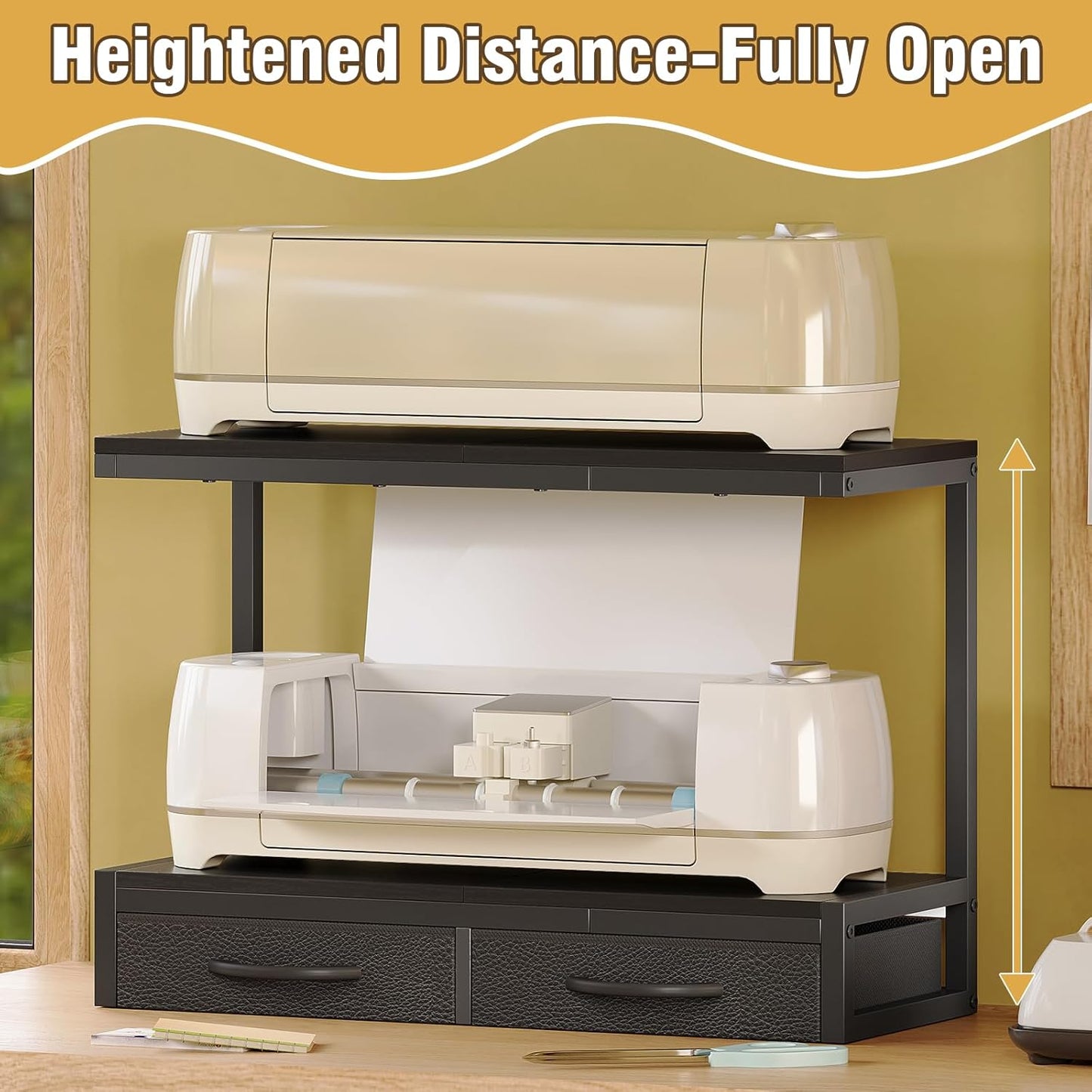 VENNQD Stand Compatible with Cricut Maker and Cricut Explore Air Series Stand Legs for 2 Cricut Machines Fully Open 2 Tier Desktop Craft Accessories Storage Organizer (White)