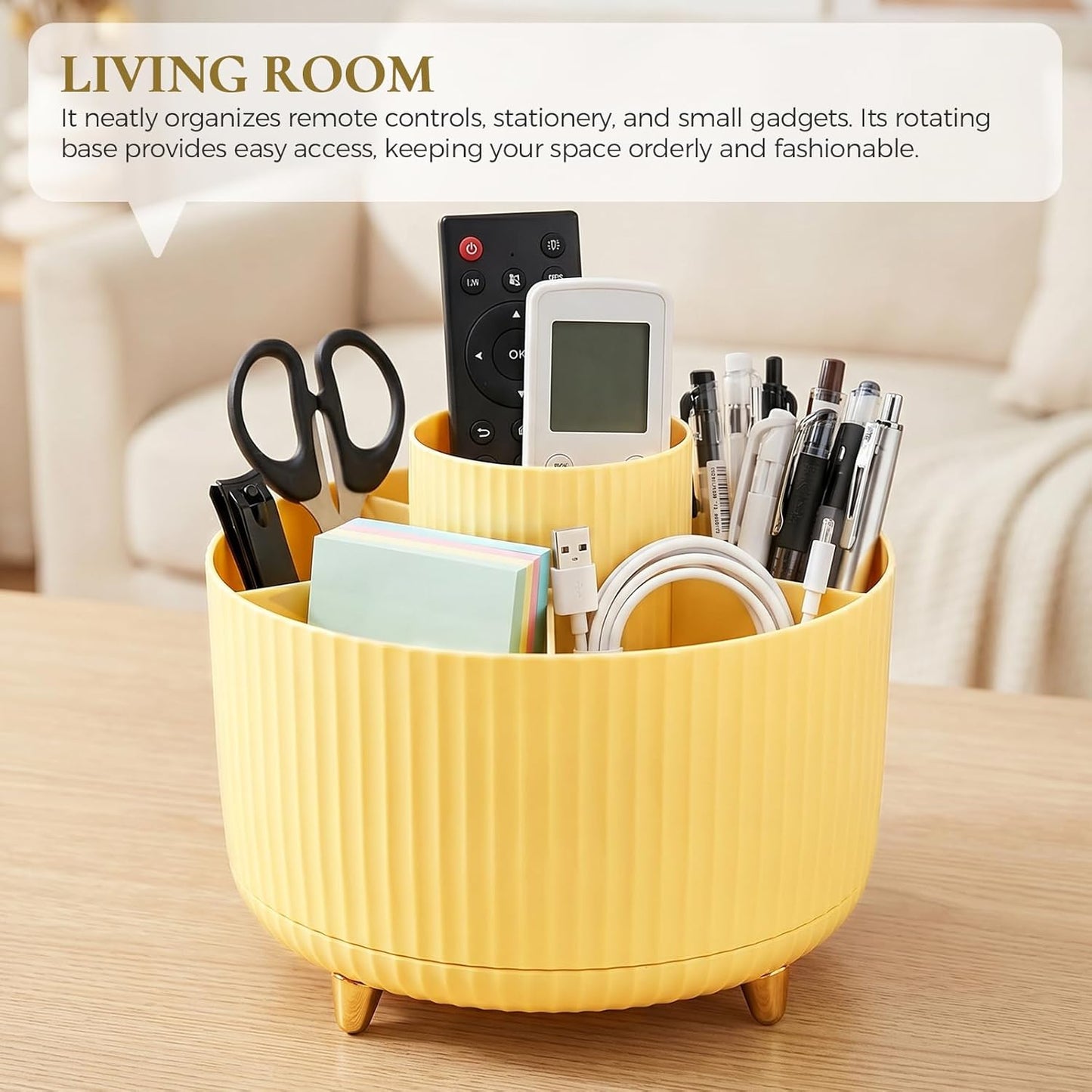 KONVINIT Pencil Pen Holder for Desk, 5 Slots 360 - Degree Rotating Desktop Organizer, Cute Desk Organizers and Accessories for School, Home, Office and Art Supply, Black