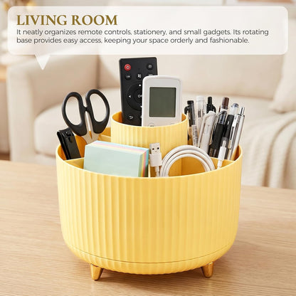 KONVINIT Pencil Pen Holder for Desk, 5 Slots 360 - Degree Rotating Desktop Organizer, Cute Desk Organizers and Accessories for School, Home, Office and Art Supply, Black