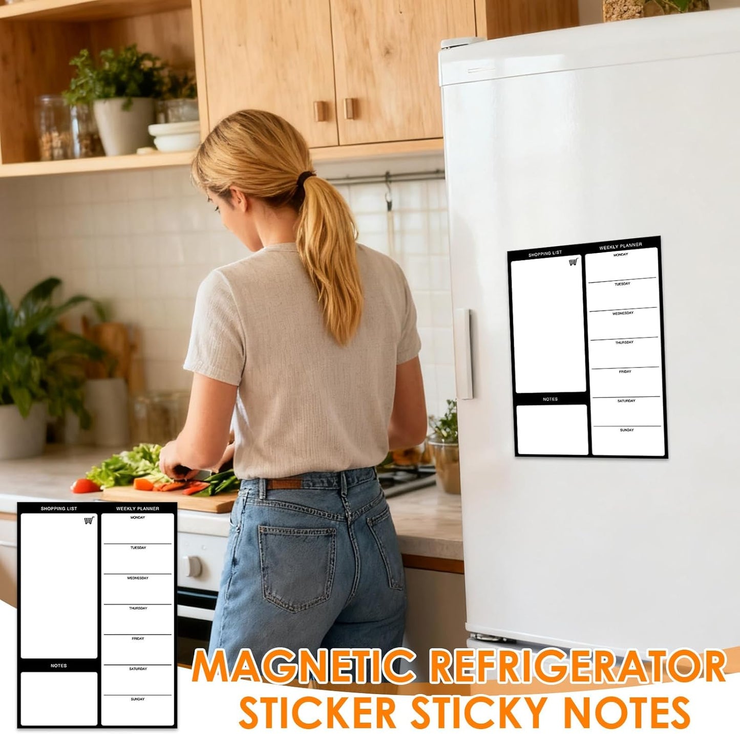 Magnetic Weekly Meal Planner for Refrigerator, 8x12'' Dry Erase Menu Board, Stain Resistant Whiteboard, Strong Magnetic Backing, Ideal for Families, Students, Roommates, Notes, Grocery Lists (A)