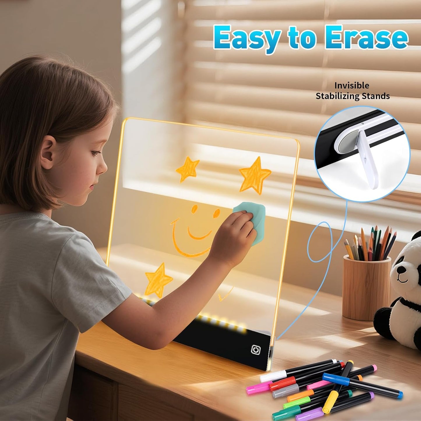 Rechargeable LED Drawing Board for Kids with Tracing Pages, Lumi Board Magnetic Light Up Acrylic Dry Erase Board, LED Note Board with 4 Magnets, Birthday Gifts Toy for Kids/Girls