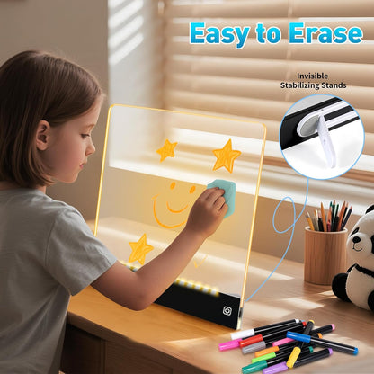 Rechargeable LED Drawing Board for Kids with Tracing Pages, Lumi Board Magnetic Light Up Acrylic Dry Erase Board, LED Note Board with 4 Magnets, Birthday Gifts Toy for Kids/Girls