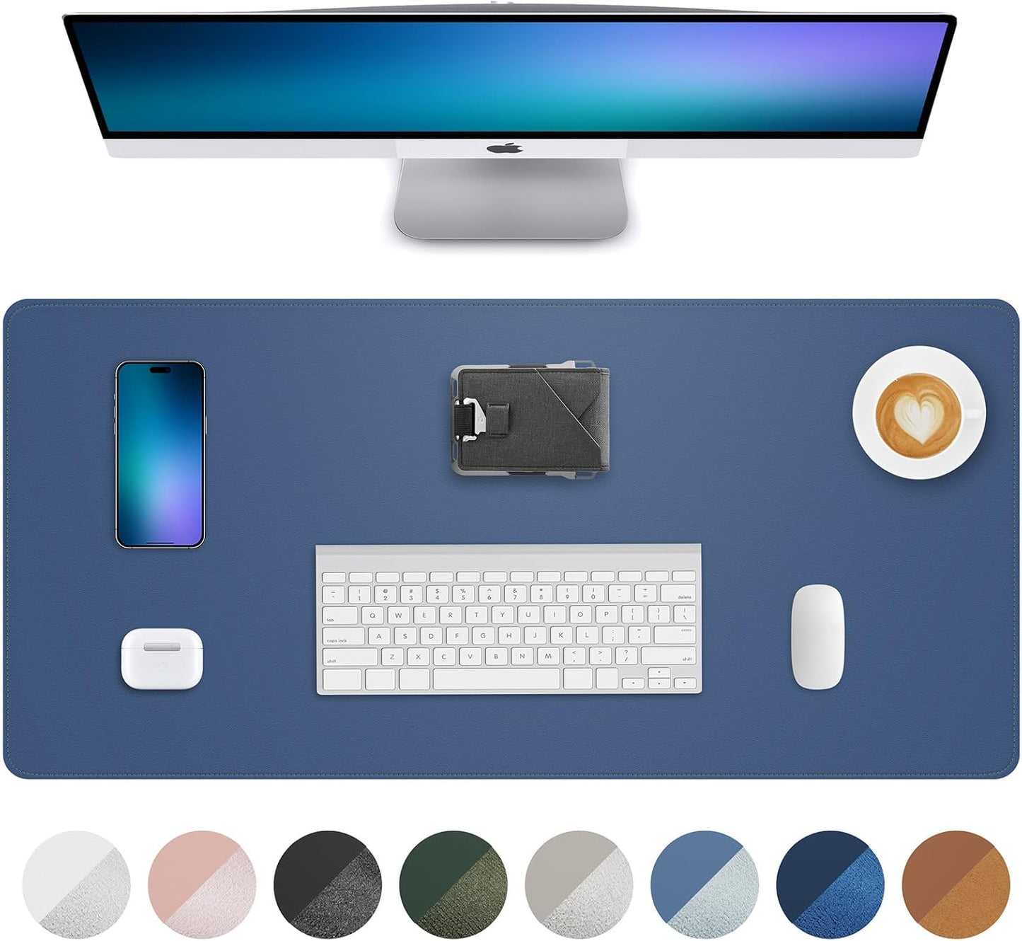 AFIING Desk Pad Protector 23.6" x 13.7" - Non-Slip Waterproof PU Leather Desk Mat for Mouse, Keyboard, Laptop, Office and Home Workspace (Beige)
