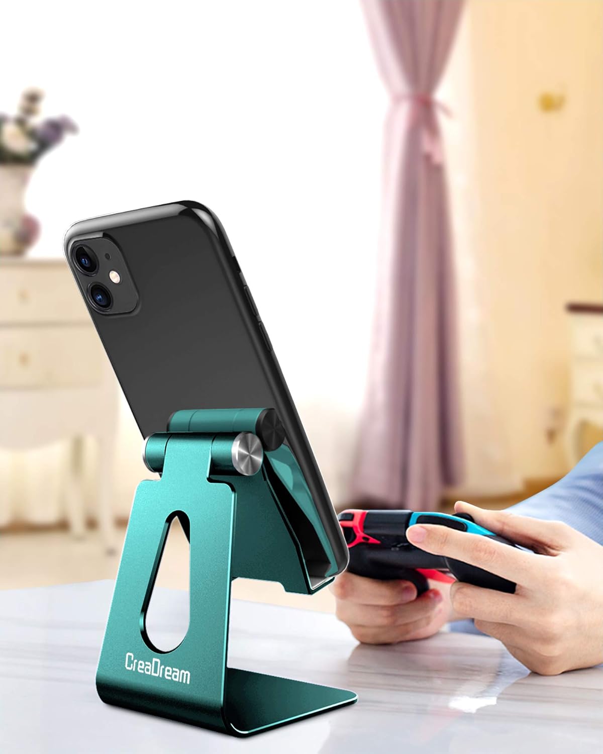 CreaDream Adjustable Cell Phone Stand, Phone Stand, Cradle, Dock, Holder, Aluminum Desktop Stand Compatible with Phone 16 15 14 13 12 11 Pro Max Plus SE, Accessories Desk, All Mobile Phones-Rose Gold