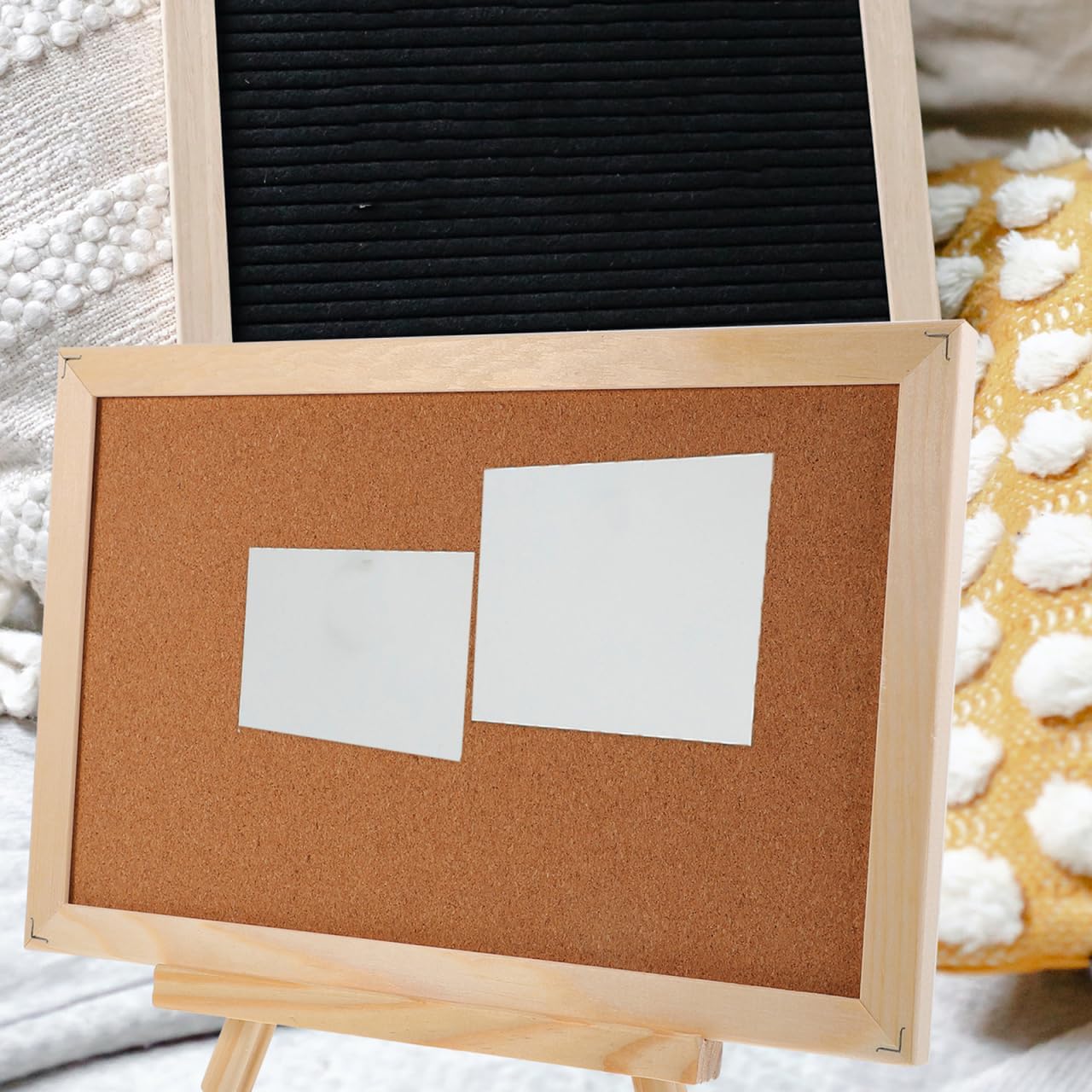 MAGICLULU Double-Sided Cork Bulletin Board with Wooden Frame Wooden Message Board with Easel Stand for Notes, Photos and Displays 11.81x7.87 Inch