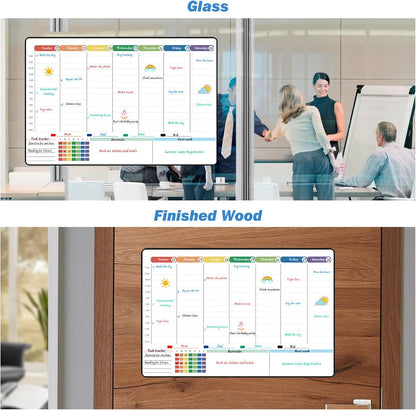 POPRUN Magnetic Fridge Calendar, 16.9"x11" Weekly Schedule Whiteboard, Dry Erase Board for Family Planning & Organization, Ideal for Home, School, Office